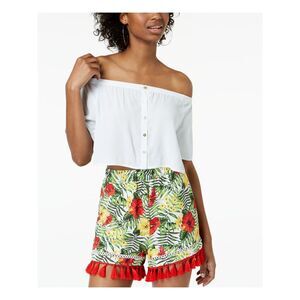 XOXO Womens Crop Top White Short Sleeve Off Shoulder Juniors M